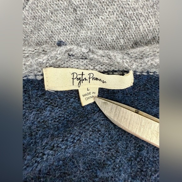 Peyton Primrose Blue White Gray Open Front Hoodie Sweater Cardigan Knit Size L - Picture 3 of 8